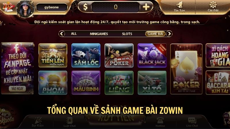 Tổng quan về sảnh game bài Zowin